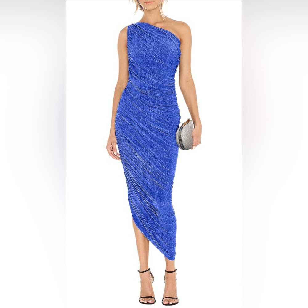 One Shoulder Cocktail Dress/Ruched Bodycon Formal Party Midi Dresses